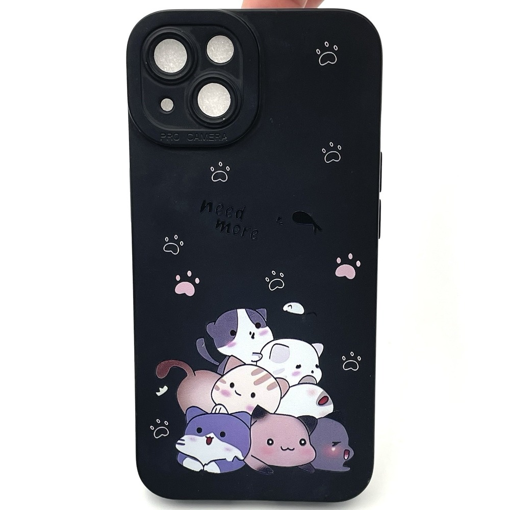 New iPhone 13 Cute Cat Stack Phone Case Paw Print Kawaii Black